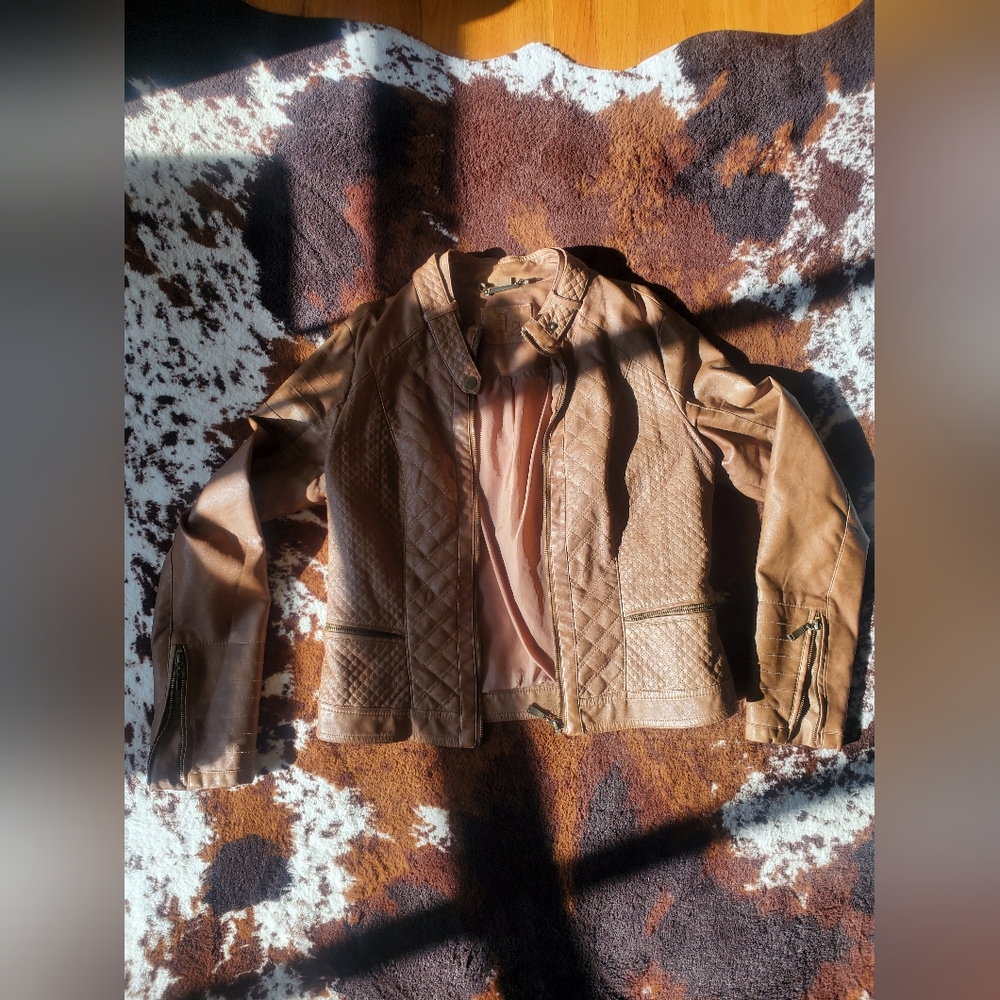 Women's Fake Leather Brown Jacket Size Large